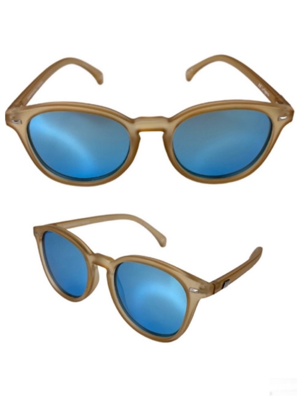 LE SPECS Bandwagon Sunglasses NEW Raw Sugar Frame With Blue Mirror Lens